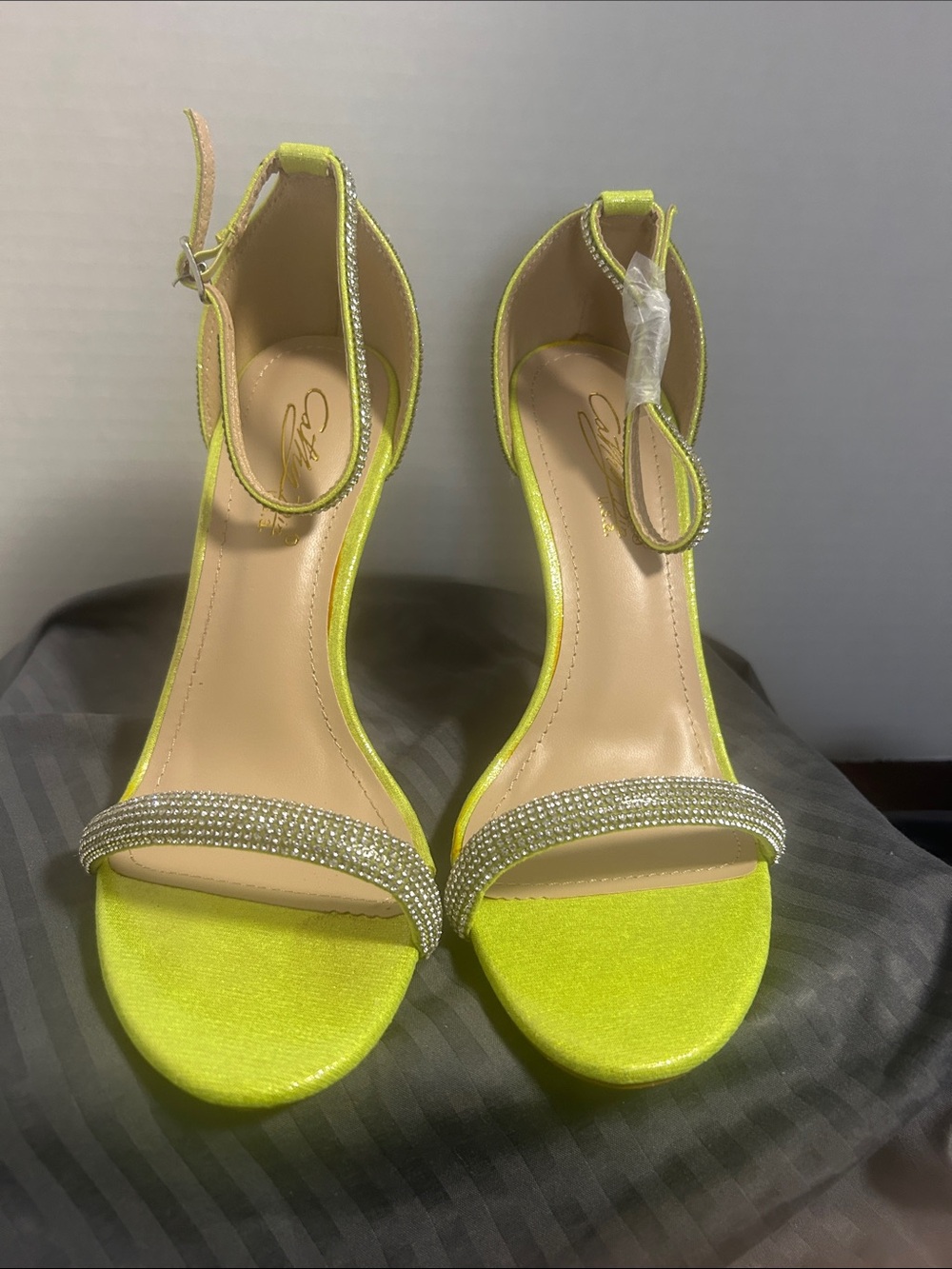 Sexy Neon Green Crystal Strap Women's Ankle Strap Heels - brand new